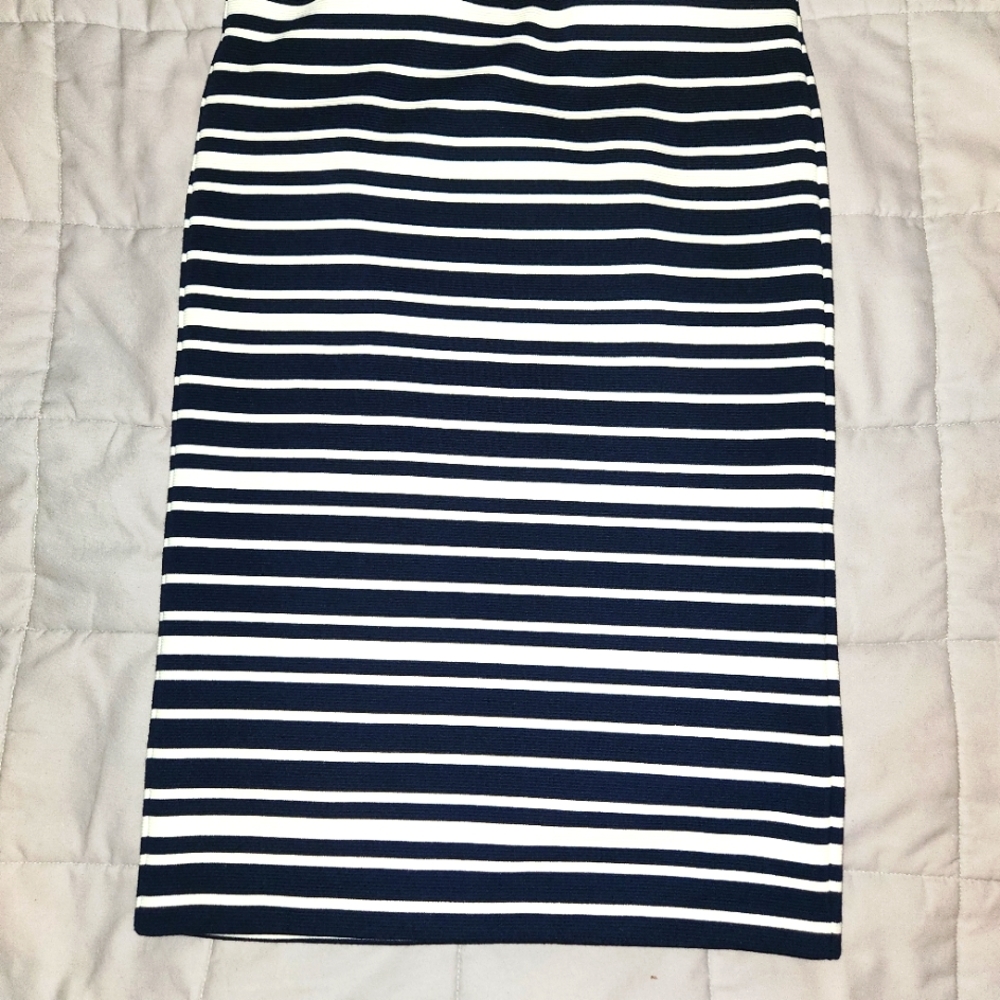 New Loft blue/white stripped midi skirt size M
